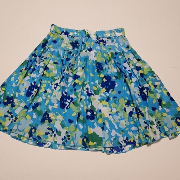 XS OLD NAVY LINED blue green yellow FLOWY WATERCOLOR FULL MINI SKIRT extra small - Picture 1 of 6